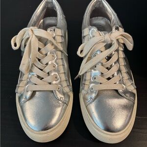 Silver Metallic Sneakers with Cream Laces